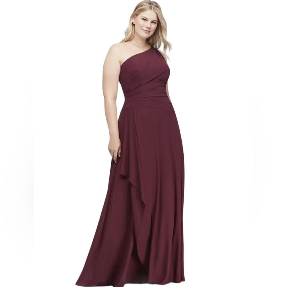 David's Bridal Wine One-Shoulder Maxi Dress